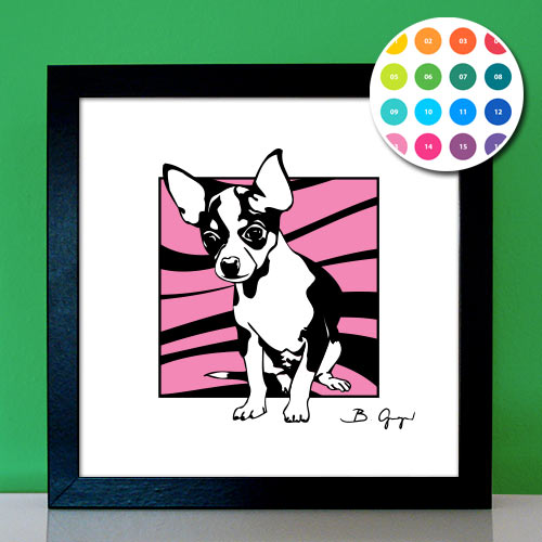 Chihuahua Hundebild Hundeportrait Pop Art Kunst Bilder Poster Leinwandbild Foto Kunstdruck - Geschenke für Hundebesitzer Hundehalter Hundefreunde