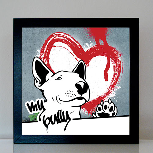 Mini Bullterrier weiß Bild Graffiti Style Streetart Poster Hunde Portrait Bulli Geschenke